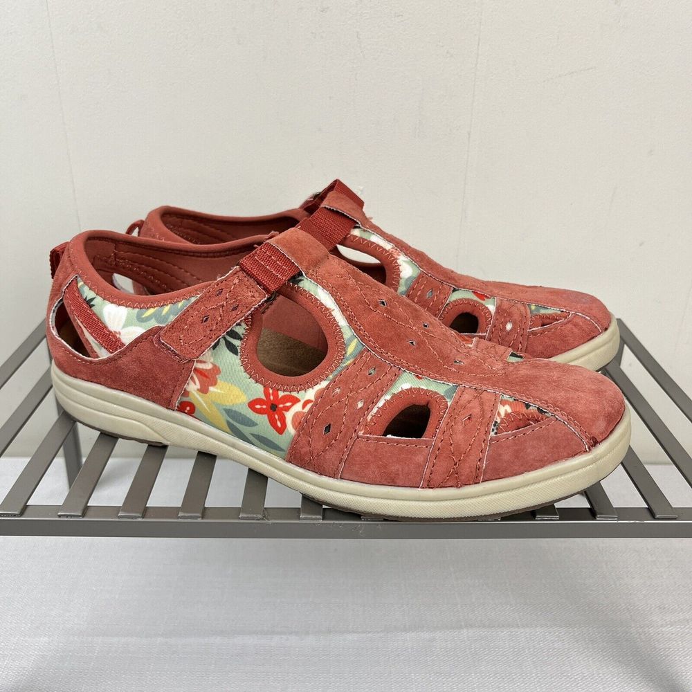 Earth Origins Effie Fisherman Sandals Shoes Salmon Suede‎ Floral Womens 11 M